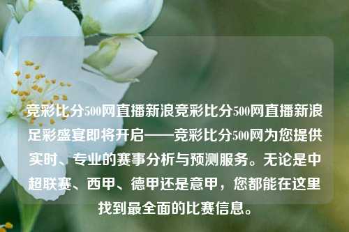 竞彩比分500网直播新浪竞彩比分500网直播新浪足彩盛宴即将开启——竞彩比分500网为您提供实时、专业的赛事分析与预测服务。无论是中超联赛、西甲、德甲还是意甲，您都能在这里找到最全面的比赛信息。