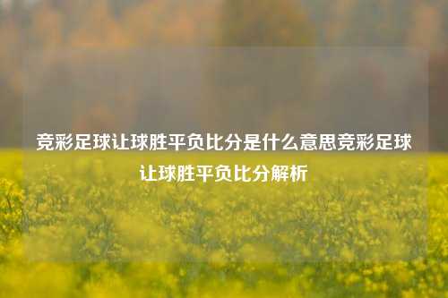 竞彩足球让球胜平负比分是什么意思竞彩足球让球胜平负比分解析