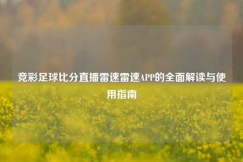 竞彩足球比分直播雷速雷速APP的全面解读与使用指南