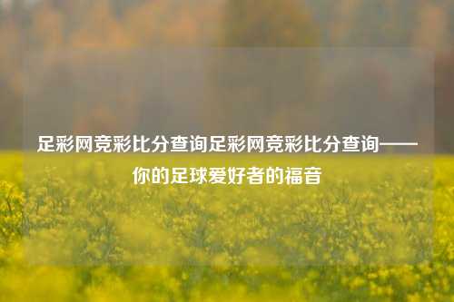 足彩网竞彩比分查询足彩网竞彩比分查询——你的足球爱好者的福音
