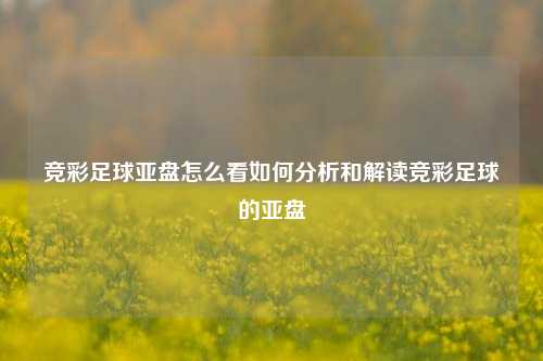 竞彩足球亚盘怎么看如何分析和解读竞彩足球的亚盘