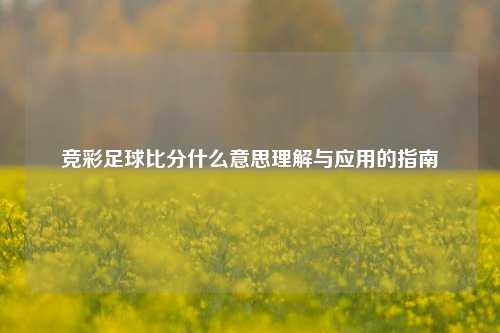 竞彩足球比分什么意思理解与应用的指南