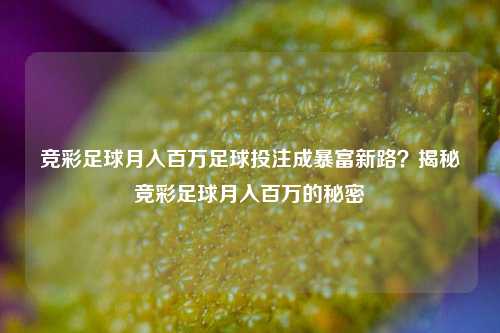 竞彩足球月入百万足球投注成暴富新路？揭秘竞彩足球月入百万的秘密