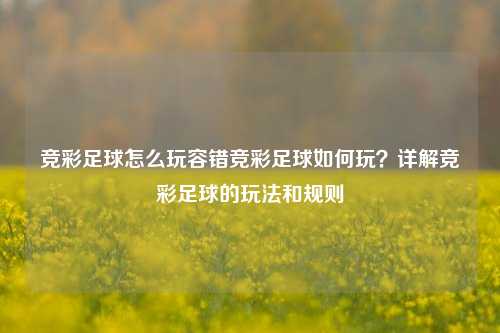 竞彩足球怎么玩容错竞彩足球如何玩？详解竞彩足球的玩法和规则