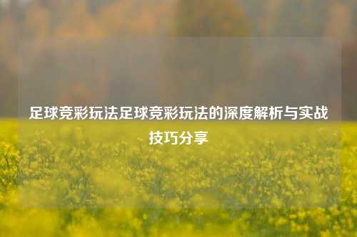 足球竞彩玩法足球竞彩玩法的深度解析与实战技巧分享