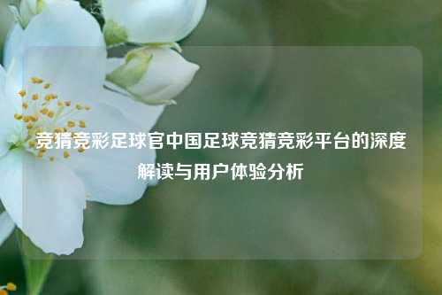竞猜竞彩足球官中国足球竞猜竞彩平台的深度解读与用户体验分析