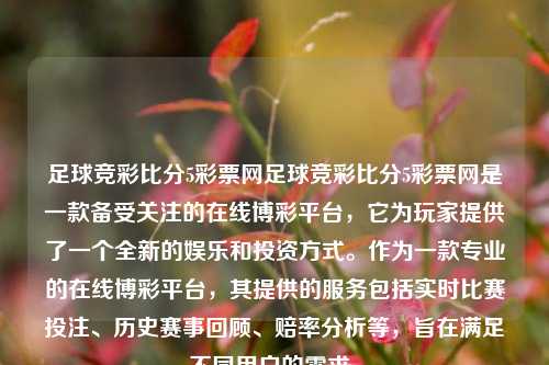 足球竞彩比分5彩票网足球竞彩比分5彩票网是一款备受关注的在线博彩平台，它为玩家提供了一个全新的娱乐和投资方式。作为一款专业的在线博彩平台，其提供的服务包括实时比赛投注、历史赛事回顾、赔率分析等，旨在满足不同用户的需求。