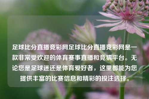 足球比分直播竞彩网足球比分直播竞彩网是一款非常受欢迎的体育赛事直播和竞猜平台。无论您是足球迷还是体育爱好者，这里都能为您提供丰富的比赛信息和精彩的投注选择。