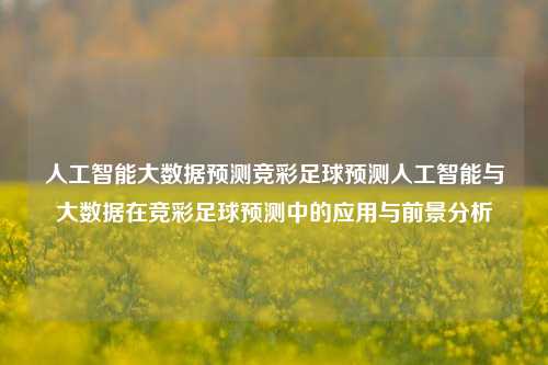 人工智能大数据预测竞彩足球预测人工智能与大数据在竞彩足球预测中的应用与前景分析