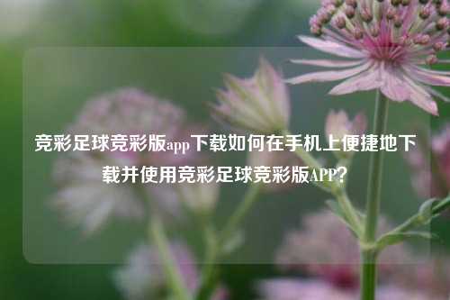 竞彩足球竞彩版app下载如何在手机上便捷地下载并使用竞彩足球竞彩版APP？