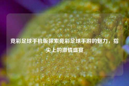 竞彩足球手机版探索竞彩足球手游的魅力，指尖上的激情盛宴