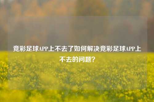 竞彩足球APP上不去了如何解决竞彩足球APP上不去的问题？