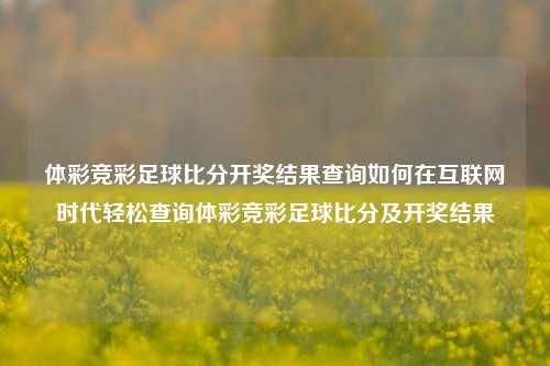 体彩竞彩足球比分开奖结果查询如何在互联网时代轻松查询体彩竞彩足球比分及开奖结果