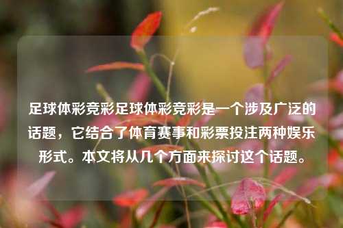 足球体彩竞彩足球体彩竞彩是一个涉及广泛的话题，它结合了体育赛事和彩票投注两种娱乐形式。本文将从几个方面来探讨这个话题。