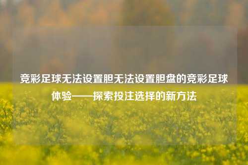 竞彩足球无法设置胆无法设置胆盘的竞彩足球体验——探索投注选择的新方法