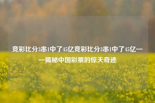 竞彩比分3串1中了45亿竞彩比分3串1中了45亿——揭秘中国彩票的惊天奇迹