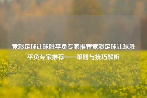 竞彩足球让球胜平负专家推荐竞彩足球让球胜平负专家推荐——策略与技巧解析