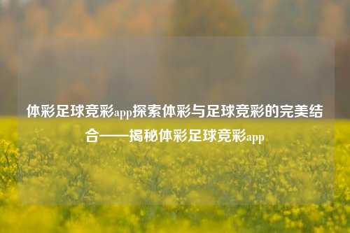 体彩足球竞彩app探索体彩与足球竞彩的完美结合——揭秘体彩足球竞彩app