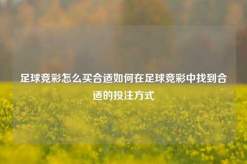 足球竞彩怎么买合适如何在足球竞彩中找到合适的投注方式