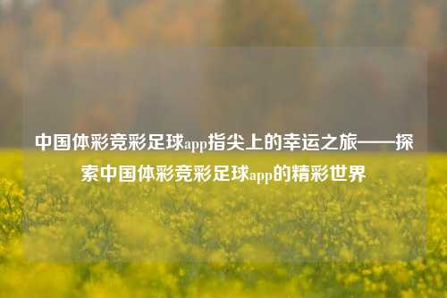 中国体彩竞彩足球app指尖上的幸运之旅——探索中国体彩竞彩足球app的精彩世界