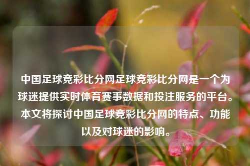 中国足球竞彩比分网足球竞彩比分网是一个为球迷提供实时体育赛事数据和投注服务的平台。本文将探讨中国足球竞彩比分网的特点、功能以及对球迷的影响。