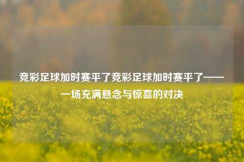 竞彩足球加时赛平了竞彩足球加时赛平了——一场充满悬念与惊喜的对决