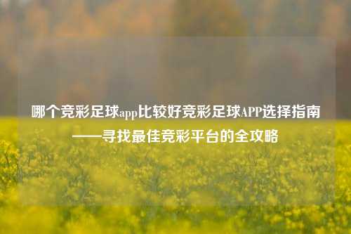 哪个竞彩足球app比较好竞彩足球APP选择指南——寻找最佳竞彩平台的全攻略