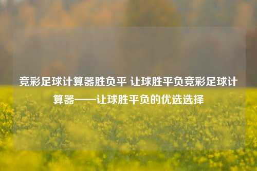 竞彩足球计算器胜负平 让球胜平负竞彩足球计算器——让球胜平负的优选选择